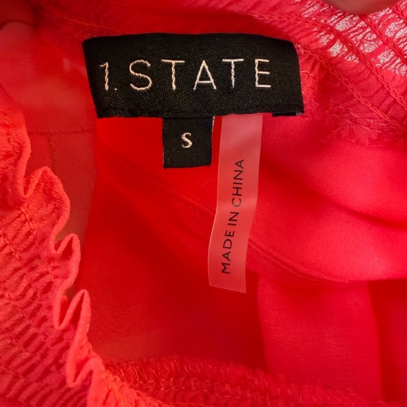 NWT 1.State Flutter Sleeve Mini Dress Coral Smocked Neck & Waist Women’s Small - Picture 6 of 10